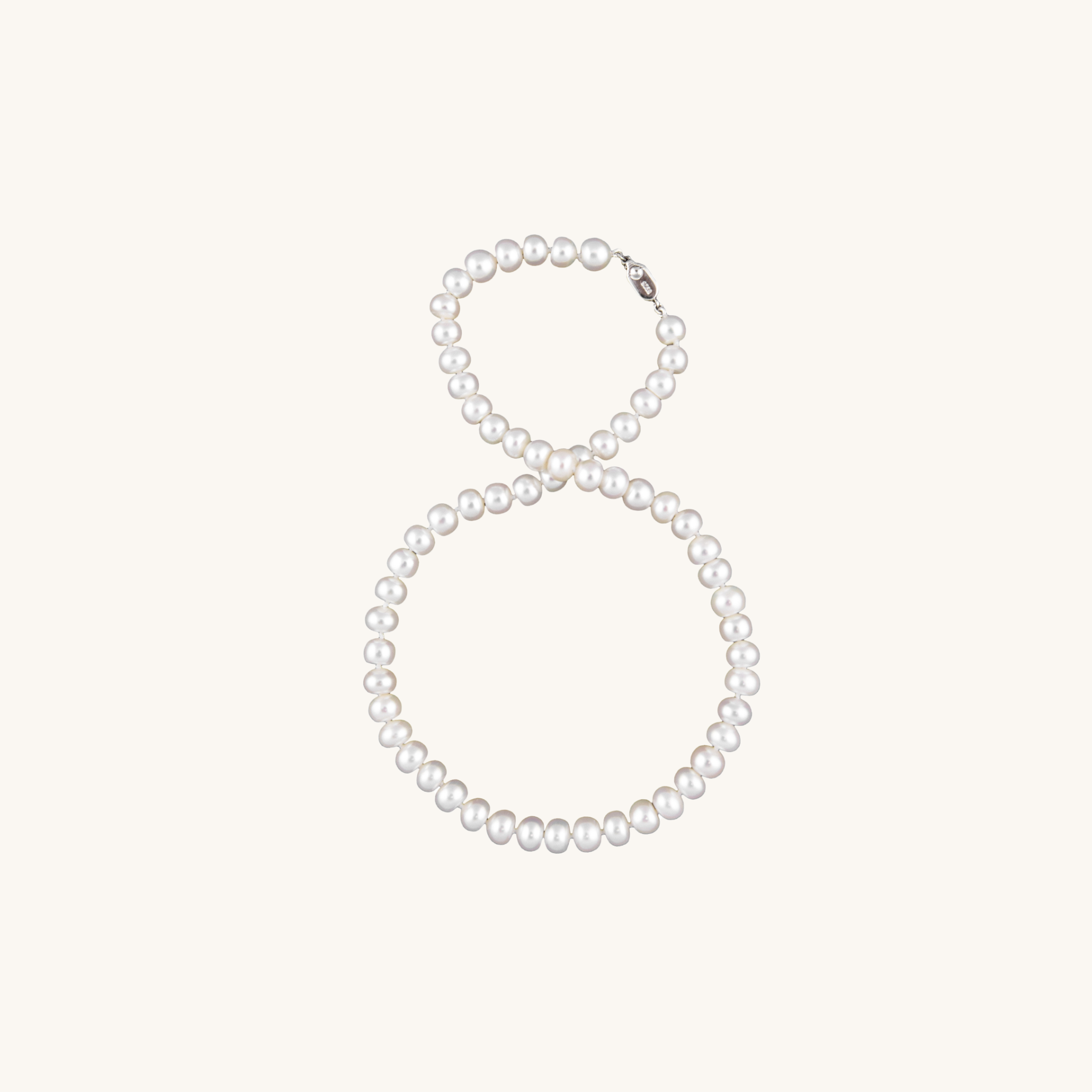 Freshwater Pearl Classic Button Necklace in Silver