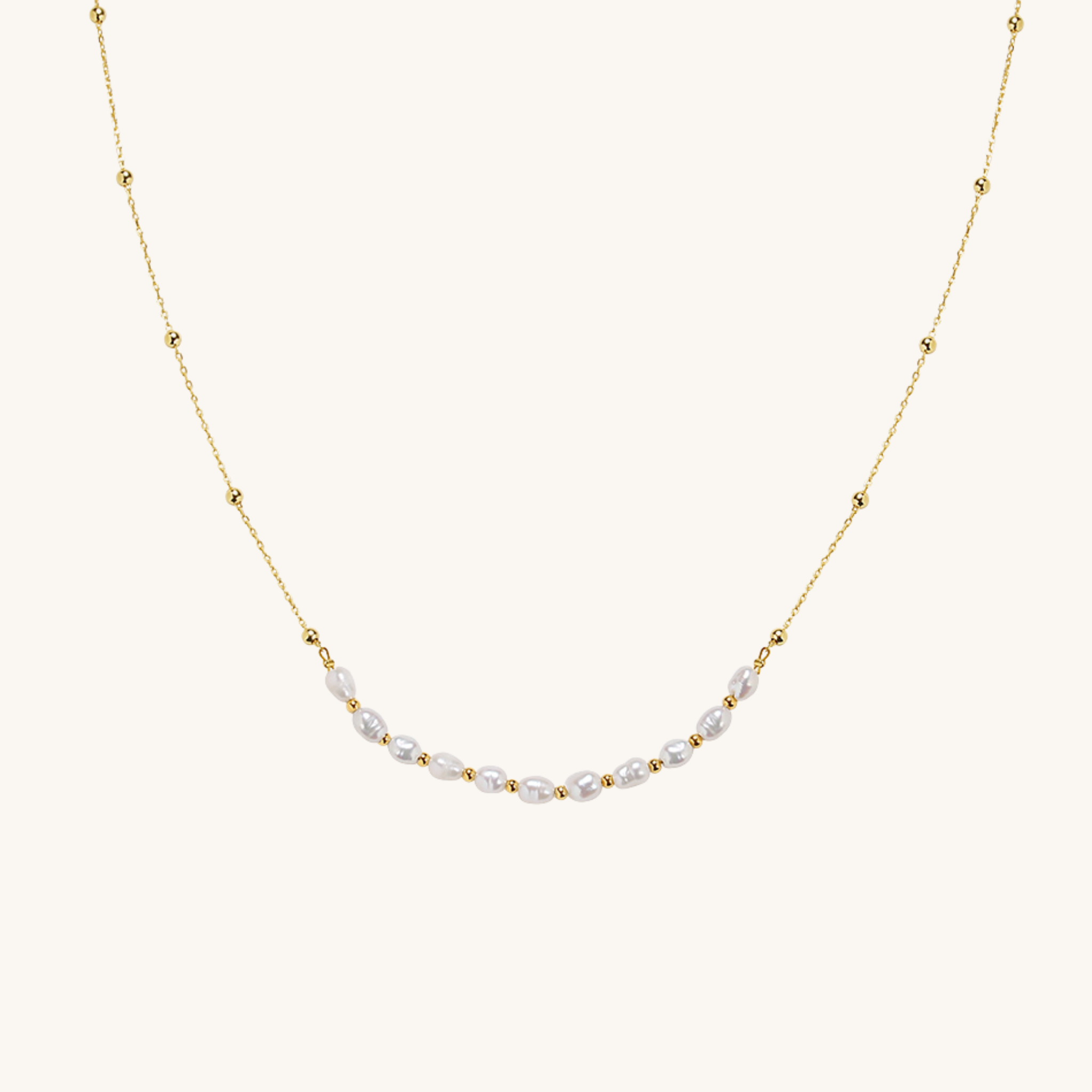 Dainty Freshwater Pearl Gold Bead Necklace