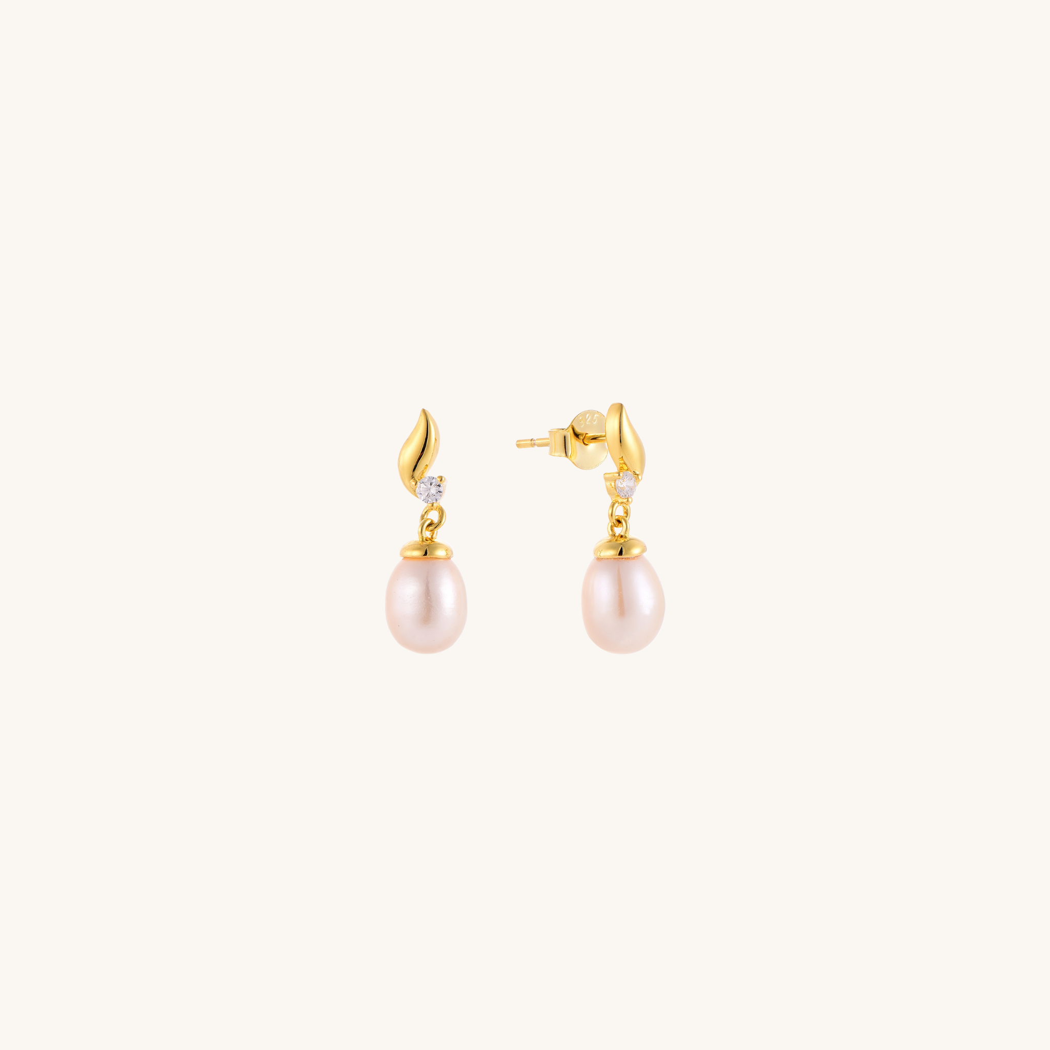 Zig Zag Gold Pearl Earrings