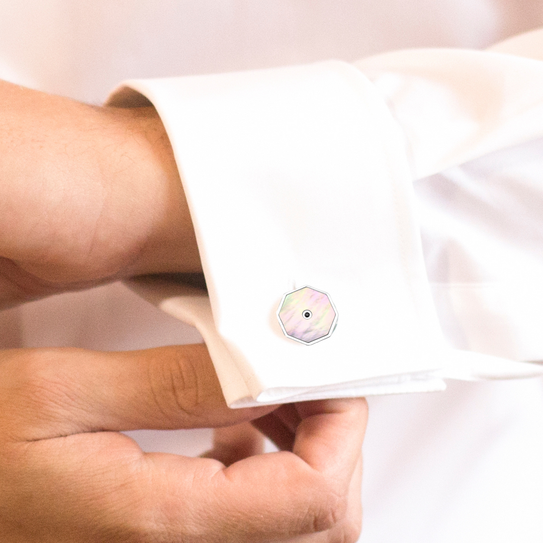 Men's Mother of Pearl Jet Crystal Cufflinks