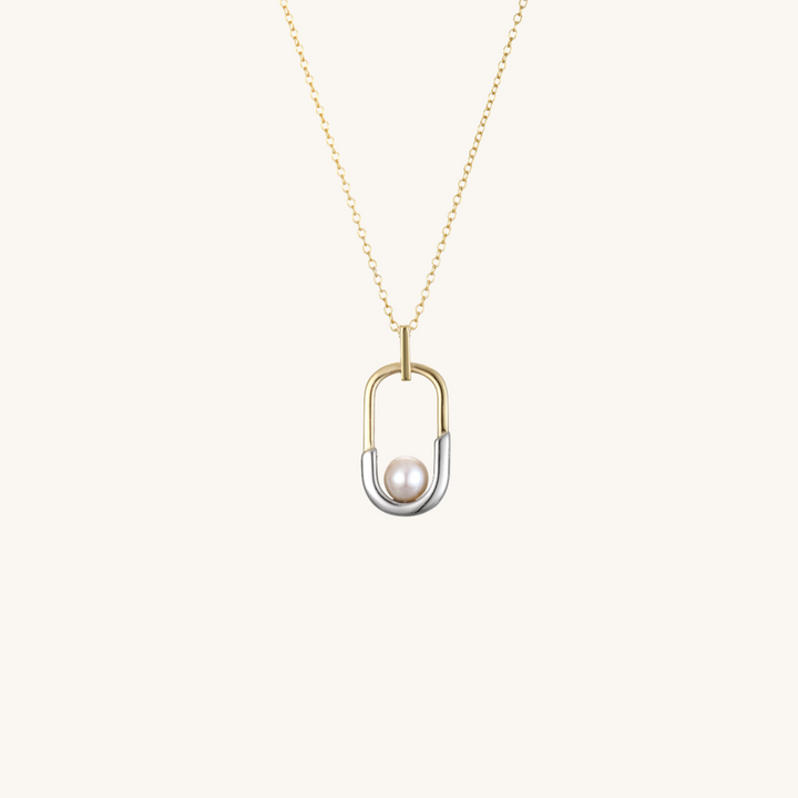 L'Amour Pearls Dual Tone Oval Pearl Pendant Necklace