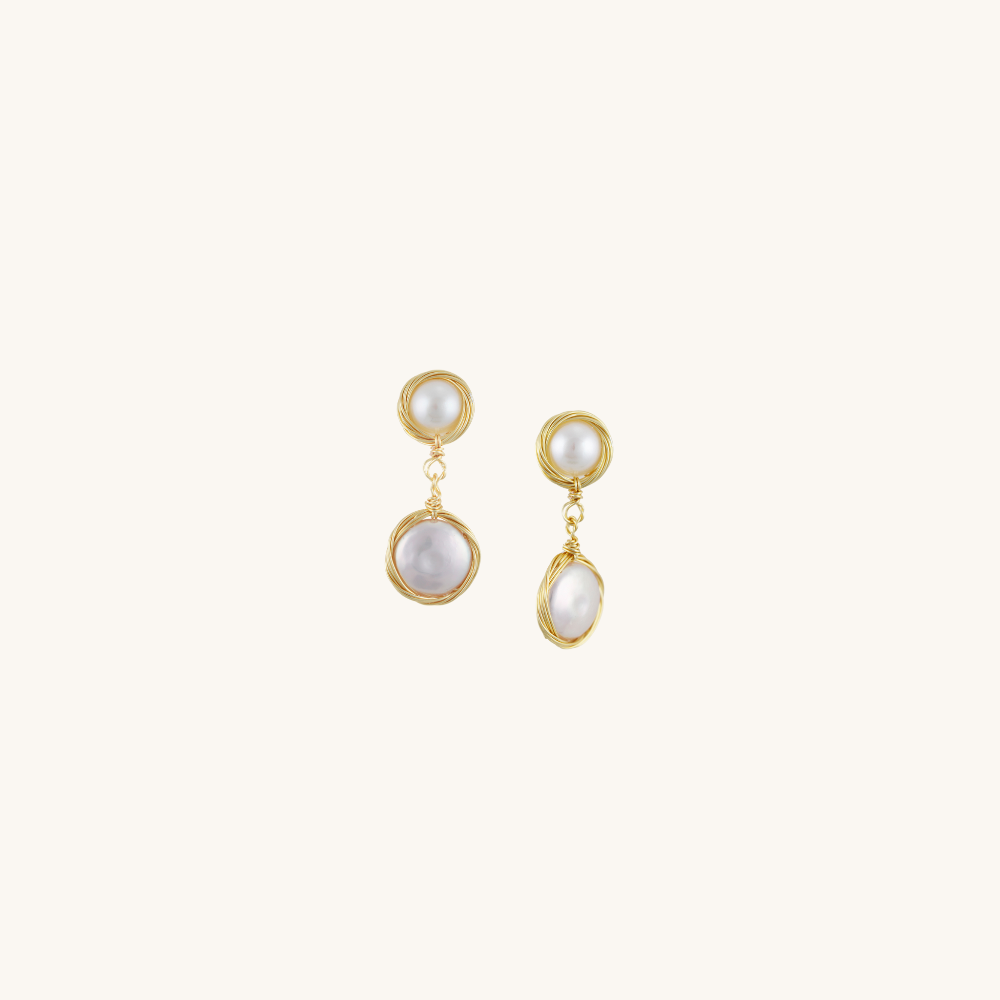 Double Freshwater Pearl Drop Earrings Nested