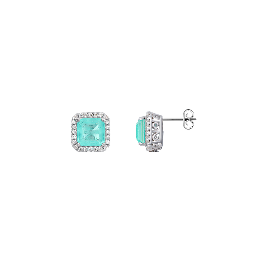 Freshwater 2 In 1 Drop and Stud Pearl Earrings with Paraiba Tourmaline and Moissanite