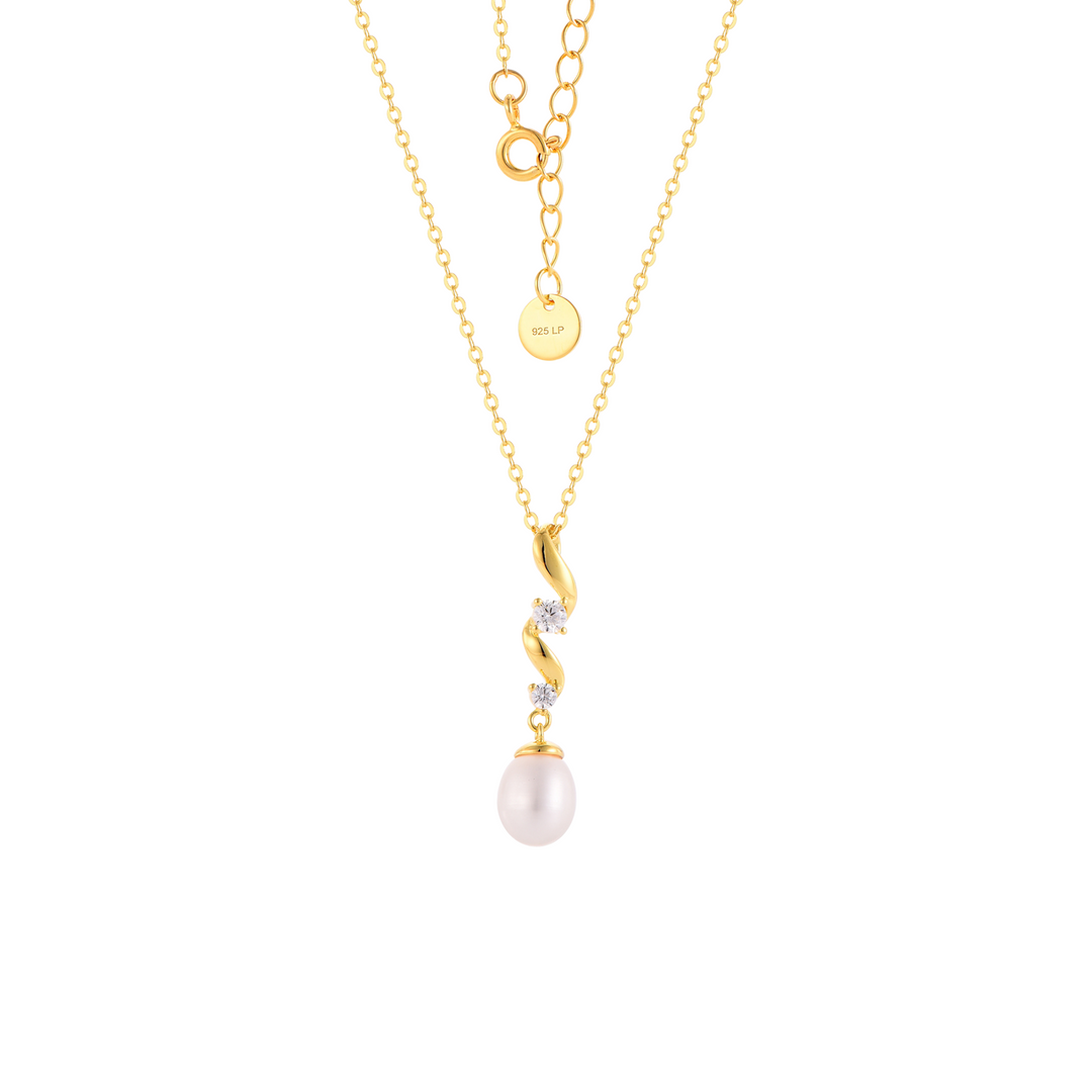 Zig Zag Gold Pearl Necklace and Earrings Set