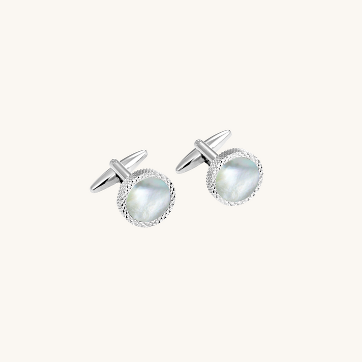 Men's White Mother of Pearl Round Cufflinks