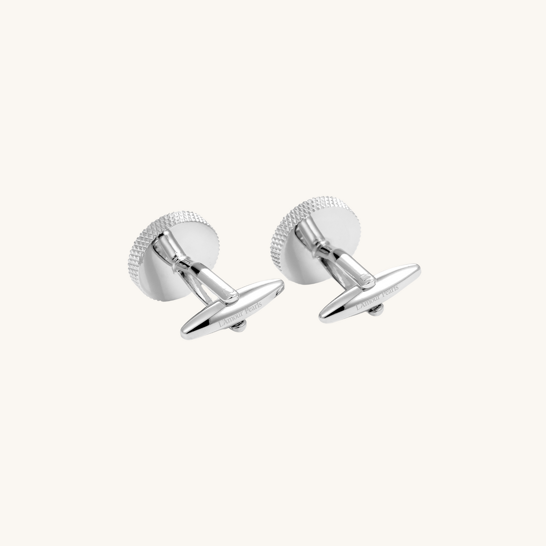 Men's White Mother of Pearl Round Cufflinks